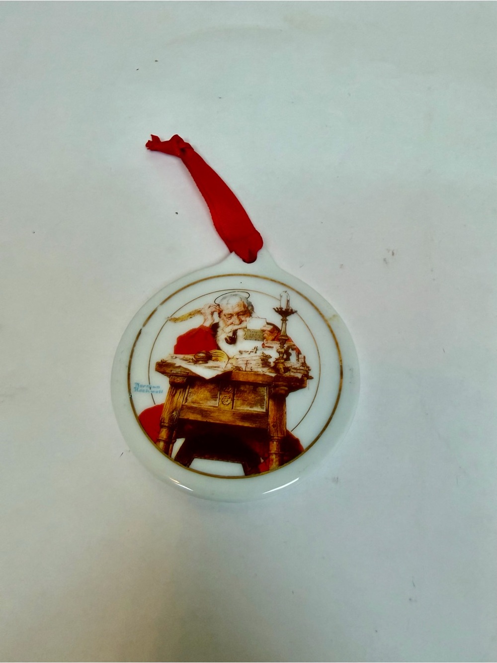 1996 Norman Rockwell Christmas Ornament - Santa Writing Letter